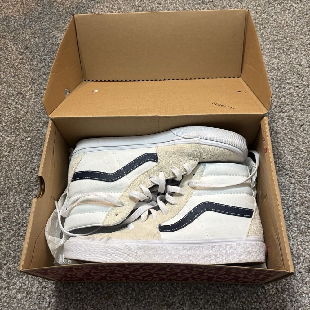 Vans Sk8-Hi White Dress Blue High Top Sneakers Mens 7.5 Womens 9 Classic